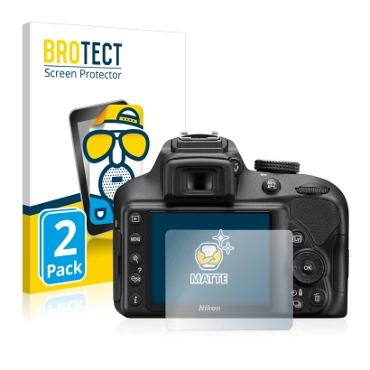 Parte frontale di una confezione del prodotto con il logo del marchio BROTECT. Accanto è raffigurato il dispositivo Nikon D340