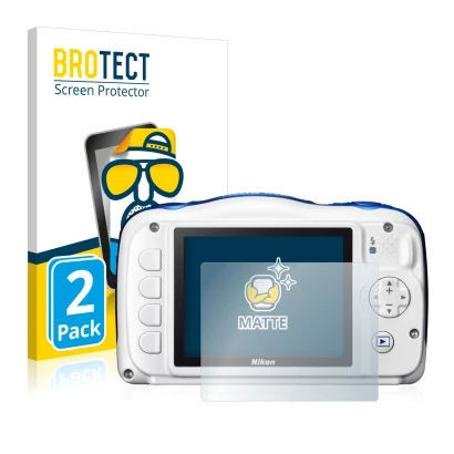 Parte frontale di una confezione del prodotto con il logo del marchio BROTECT. Accanto è raffigurato il dispositivo Nikon Cool