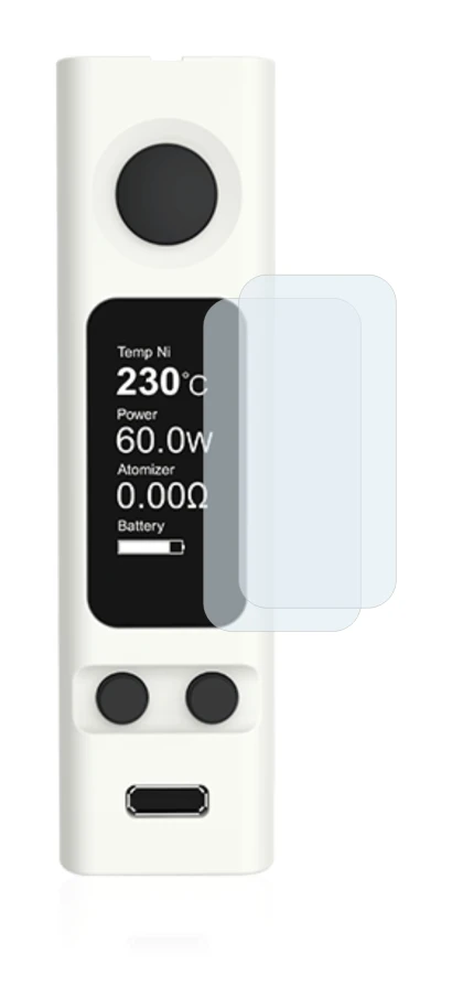 Immagine del dispositivo Joyetech eVic VTwo Mini con un'ampia varietà di protezioni per lo schermo.