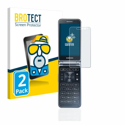 Parte frontale di una confezione del prodotto con il logo del marchio BROTECT. Accanto è raffigurato il dispositivo Samsung Ga