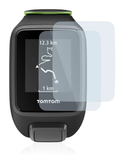 Immagine del dispositivo TomTom Runner 3 con un'ampia varietà di protezioni per lo schermo.