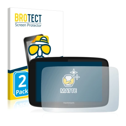 Parte frontale di una confezione del prodotto con il logo del marchio BROTECT. Accanto è raffigurato il dispositivo TomTom GO