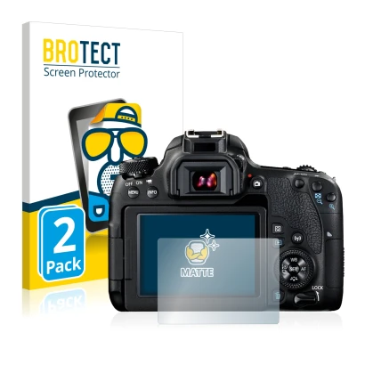 Parte frontale di una confezione del prodotto con il logo del marchio BROTECT. Accanto è raffigurato il dispositivo Canon EOS