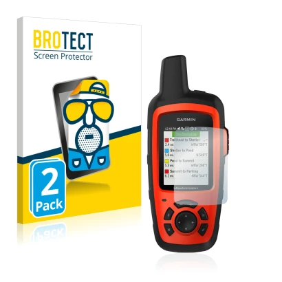 Parte frontale di una confezione del prodotto con il logo del marchio BROTECT. Accanto è raffigurato il dispositivo Garmin inR