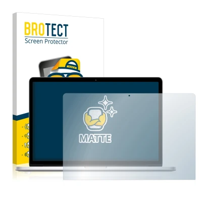 Parte frontale di una confezione del prodotto con il logo del marchio BROTECT. Accanto è raffigurato il dispositivo Apple MacB