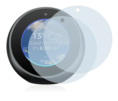 Immagine del dispositivo Amazon Echo Spot con un'ampia varietà di protezioni per lo schermo.