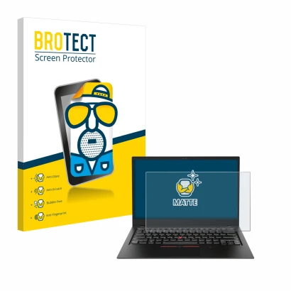 Parte frontale di una confezione del prodotto con il logo del marchio BROTECT. Accanto è raffigurato il dispositivo Lenovo Thi