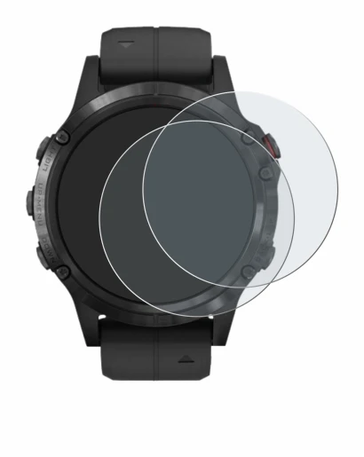 Immagine del dispositivo Garmin Fenix 5 Plus (47 mm) con un'ampia varietà di protezioni per lo schermo.