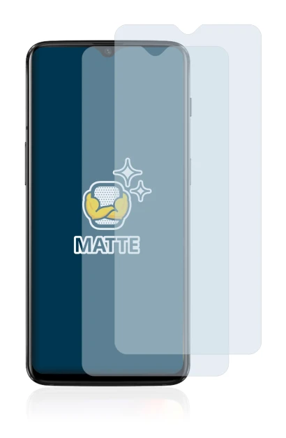 Immagine del dispositivo OnePlus 6T con un'ampia varietà di protezioni per lo schermo.