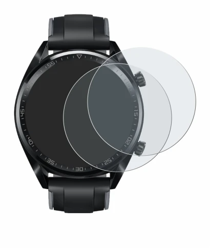 Immagine del dispositivo Huawei Watch GT (46 mm) 2018 con un'ampia varietà di protezioni per lo schermo.