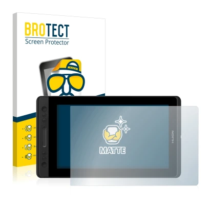 Parte frontale di una confezione del prodotto con il logo del marchio BROTECT. Accanto è raffigurato il dispositivo Huion Kamv