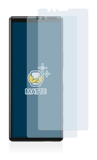 Immagine del dispositivo Sony Xperia 1 con un'ampia varietà di protezioni per lo schermo.