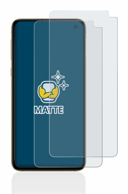 Immagine del dispositivo Samsung Galaxy S10e con un'ampia varietà di protezioni per lo schermo.