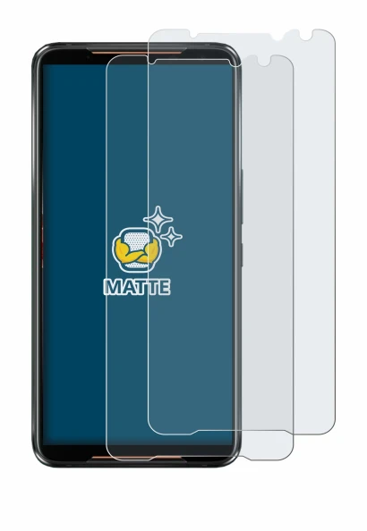 Immagine del dispositivo ASUS ROG Phone 2 con un'ampia varietà di protezioni per lo schermo.