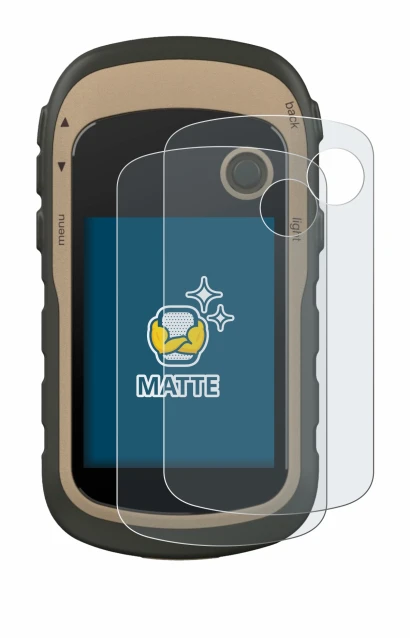 Immagine del dispositivo Garmin eTrex 32x con un'ampia varietà di protezioni per lo schermo.