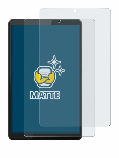 Immagine del dispositivo Lenovo Tab M8 con un'ampia varietà di protezioni per lo schermo.