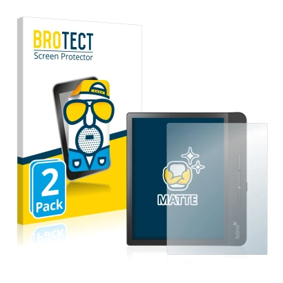 Parte frontale di una confezione del prodotto con il logo del marchio BROTECT. Accanto è raffigurato il dispositivo Tolino Epo