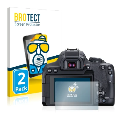 Parte frontale di una confezione del prodotto con il logo del marchio BROTECT. Accanto è raffigurato il dispositivo Canon EOS