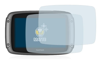 Immagine del dispositivo TomTom Rider 50 con un'ampia varietà di protezioni per lo schermo.