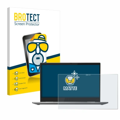 Parte frontale di una confezione del prodotto con il logo del marchio BROTECT. Accanto è raffigurato il dispositivo Lenovo Thi