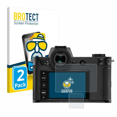 Parte frontale di una confezione del prodotto con il logo del marchio BROTECT. Accanto è raffigurato il dispositivo Leica SL2-