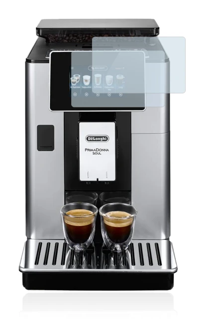 Immagine del dispositivo DeLonghi PrimaDonna Soul ECAM610.55.SB con un'ampia varietà di protezioni per lo schermo.