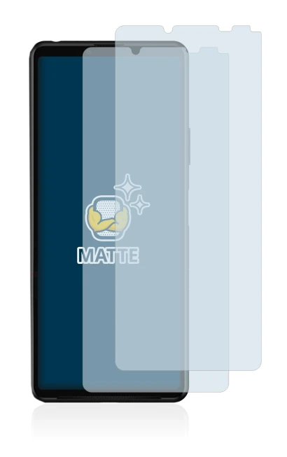 Immagine del dispositivo Sony Xperia 10 III con un'ampia varietà di protezioni per lo schermo.