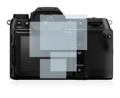 Immagine del dispositivo Fujifilm GFX100S con un'ampia varietà di protezioni per lo schermo.
