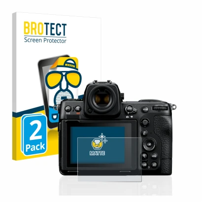 Parte frontale di una confezione del prodotto con il logo del marchio BROTECT. Accanto è raffigurato il dispositivo Nikon Z 8