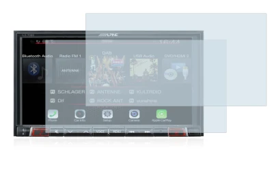 Immagine del dispositivo Alpine iLX-702D con un'ampia varietà di protezioni per lo schermo.