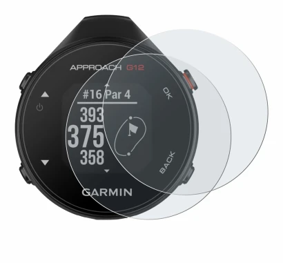 Immagine del dispositivo Garmin Approach G12 con un'ampia varietà di protezioni per lo schermo.