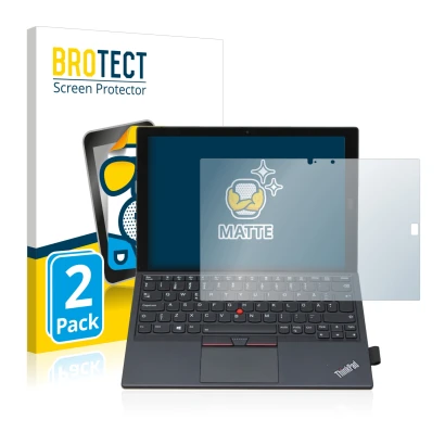 Parte frontale di una confezione del prodotto con il logo del marchio BROTECT. Accanto è raffigurato il dispositivo Lenovo Thi