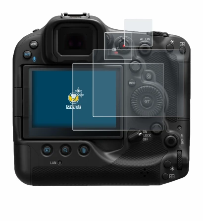 Immagine del dispositivo Canon EOS R3 con un'ampia varietà di protezioni per lo schermo.