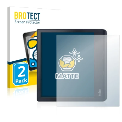 Parte frontale di una confezione del prodotto con il logo del marchio BROTECT. Accanto è raffigurato il dispositivo Kobo Sage