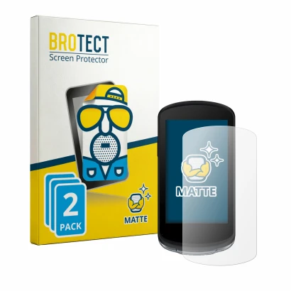 Parte frontale di una confezione del prodotto con il logo del marchio BROTECT. Accanto è raffigurato il dispositivo Garmin Edg