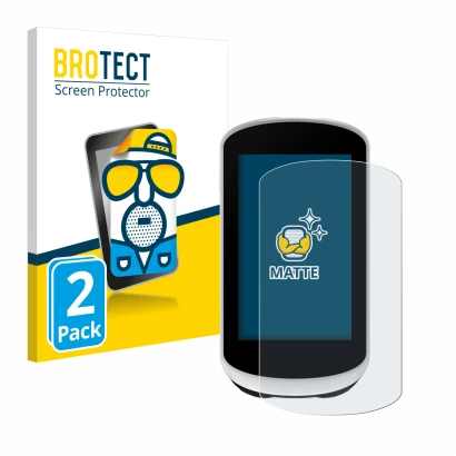 Parte frontale di una confezione del prodotto con il logo del marchio BROTECT. Accanto è raffigurato il dispositivo Garmin Edg