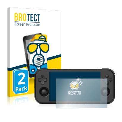 Parte frontale di una confezione del prodotto con il logo del marchio BROTECT. Accanto è raffigurato il dispositivo Retroid Po