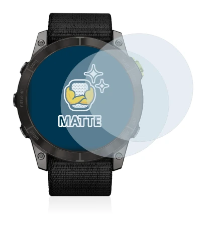 Immagine del dispositivo Garmin Enduro 2 con un'ampia varietà di protezioni per lo schermo.