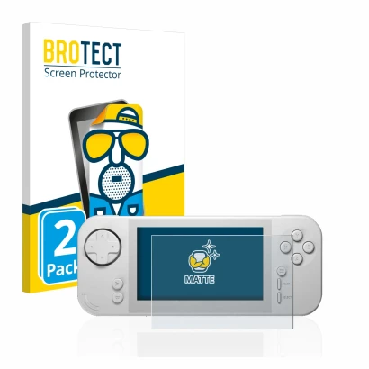 Parte frontale di una confezione del prodotto con il logo del marchio BROTECT. Accanto è raffigurato il dispositivo Evercade E