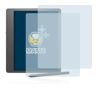 Immagine del dispositivo Amazon Kindle Scribe con un'ampia varietà di protezioni per lo schermo.