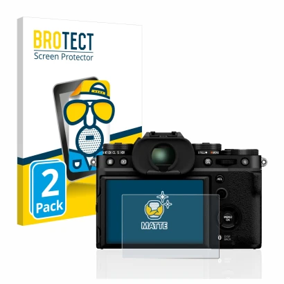 Parte frontale di una confezione del prodotto con il logo del marchio BROTECT. Accanto è raffigurato il dispositivo Fujifilm X