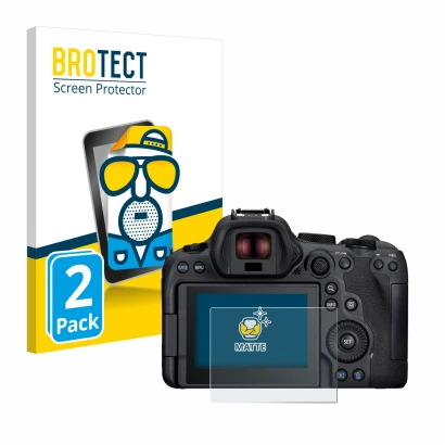 Parte frontale di una confezione del prodotto con il logo del marchio BROTECT. Accanto è raffigurato il dispositivo Canon EOS
