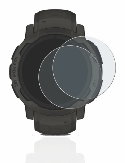 Immagine del dispositivo Garmin Instinct 2 Solar con un'ampia varietà di protezioni per lo schermo.