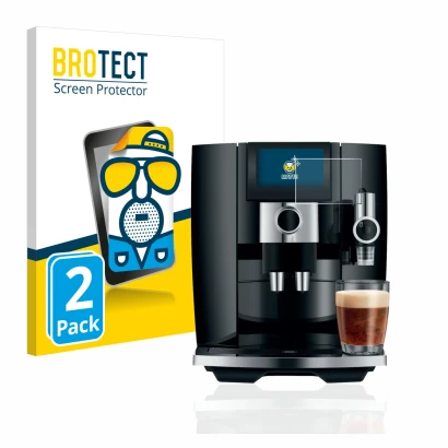 Parte frontale di una confezione del prodotto con il logo del marchio BROTECT. Accanto è raffigurato il dispositivo Jura J8 co