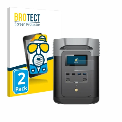 Parte frontale di una confezione del prodotto con il logo del marchio BROTECT. Accanto è raffigurato il dispositivo EcoFlow DE