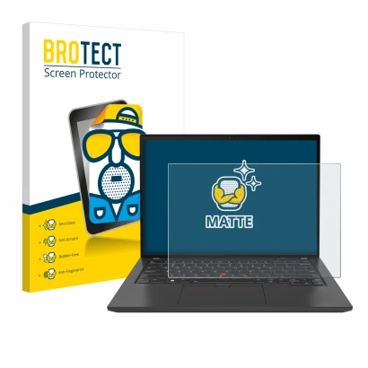 Parte frontale di una confezione del prodotto con il logo del marchio BROTECT. Accanto è raffigurato il dispositivo Lenovo Thi