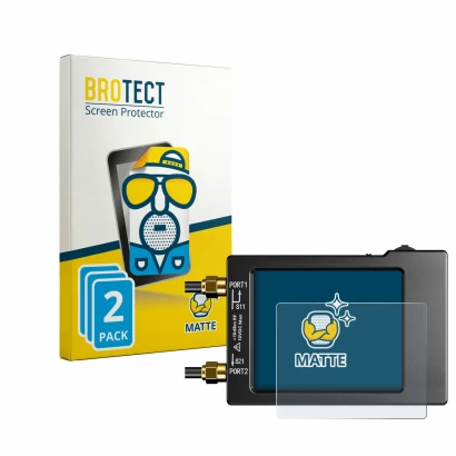 Parte frontale di una confezione del prodotto con il logo del marchio BROTECT. Accanto è raffigurato il dispositivo NanoVNA H