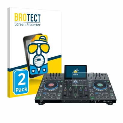 Parte frontale di una confezione del prodotto con il logo del marchio BROTECT. Accanto è raffigurato il dispositivo Denon DJ P
