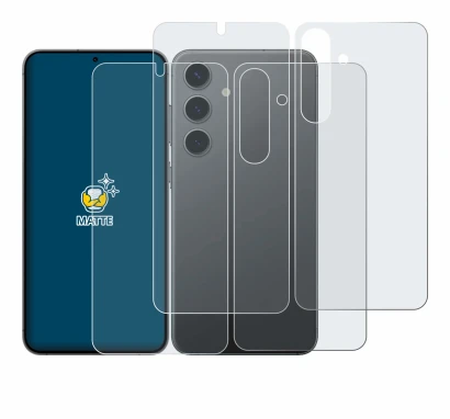 Immagine del dispositivo Samsung Galaxy S24 (Fronte+Retro) con un'ampia varietà di protezioni per lo schermo.