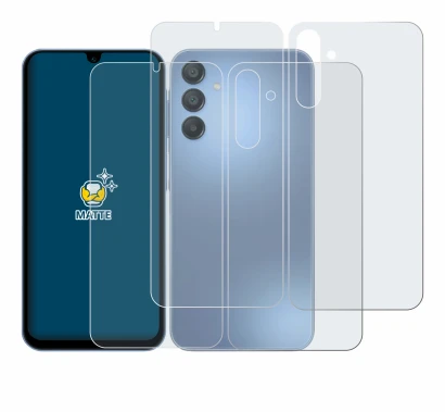 Immagine del dispositivo Samsung Galaxy A15 (Fronte+Retro) con un'ampia varietà di protezioni per lo schermo.